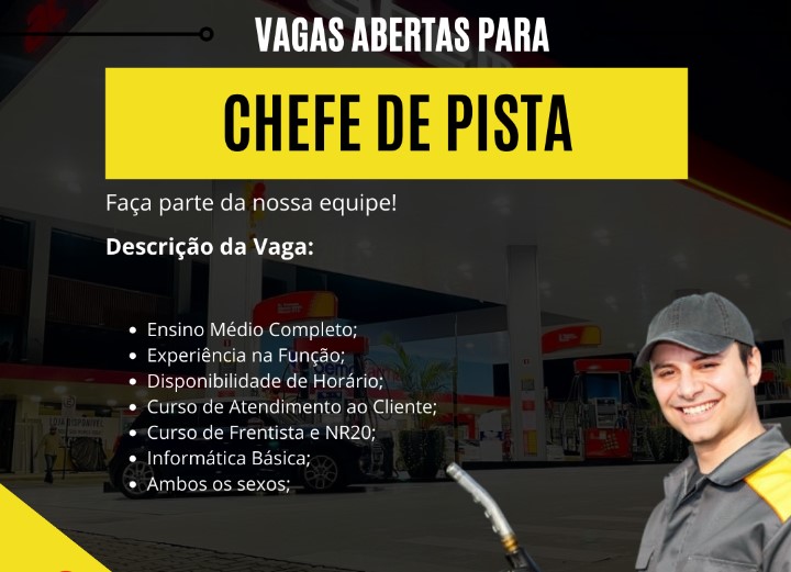 Posto de Combustível contrata Chefe de Pista - Nível Médio - Online Vagas