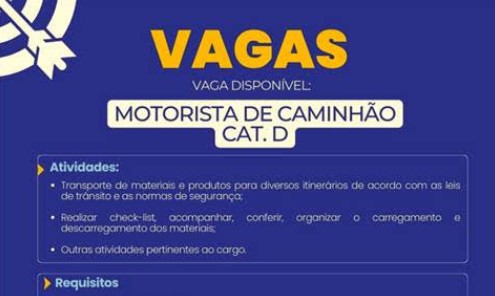Vagas disponíveis para Motorista de Caminhão - CAT "D" - Online Vagas